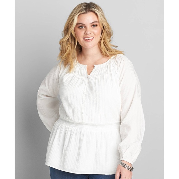Lane Bryant Tops - Lane Bryant Textured Shirred-Waist Peplum Top White Plus Size 24 NWT